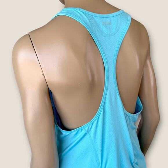 Zella Athletic Racerback Ruched Back Tank Top Gym Activewear Size L Long Blue - Picture 11 of 16